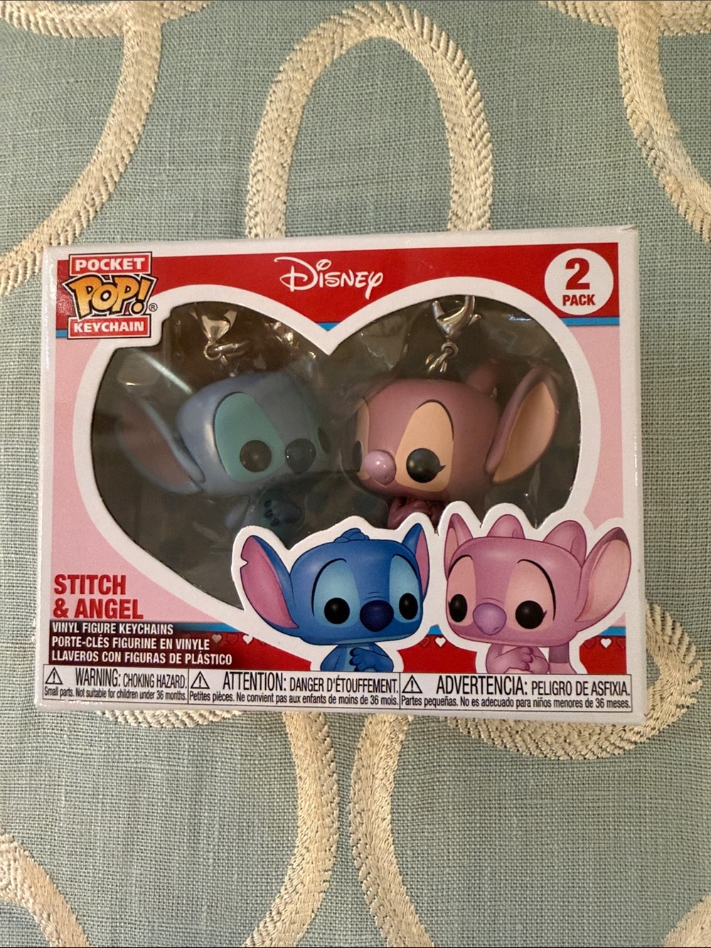 NWOT in original box,Disney Pocket Pop! Keychain 2-Pack - Blue Stitch & Pink Ang